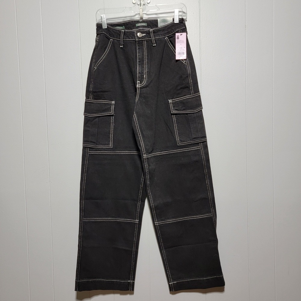 Wild Fable Women Black Super High Rise‎ Baggy Cargo Jeans Size 2 26R